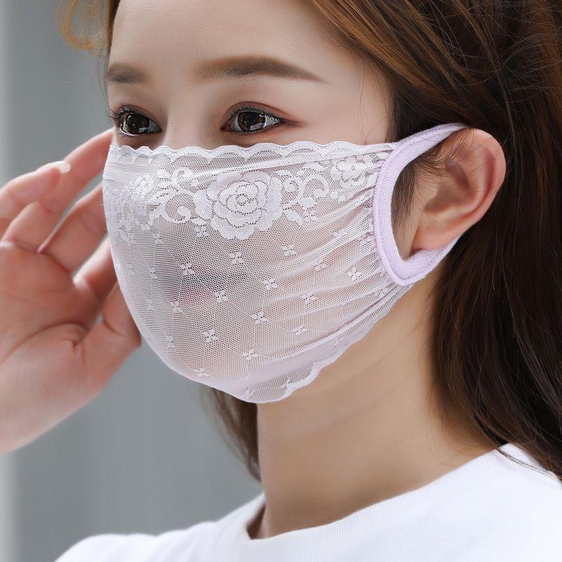 Women'S Summer Sun Protection Mask - Ultra-Thin Lace Design, Breathable & Dustproof, Boho Style Elastic Face Scarf for Outdoor Use