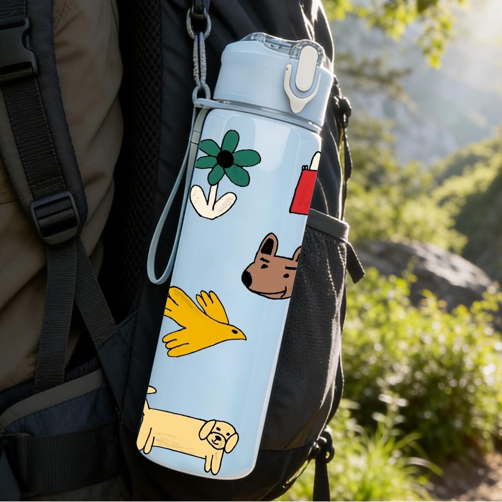 1PC Gift Toy Element Collage Print 750ml Color Plastic Sports Water Bottle Leakproof Flip Straw Lid Suitable for Sports Office Home Use