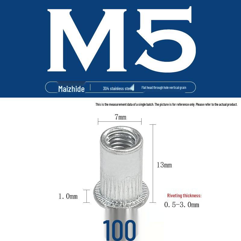 Stainless Steel & Carbon Steel Zinc-Plated Vertical Grain Through Hole Rivet Nut