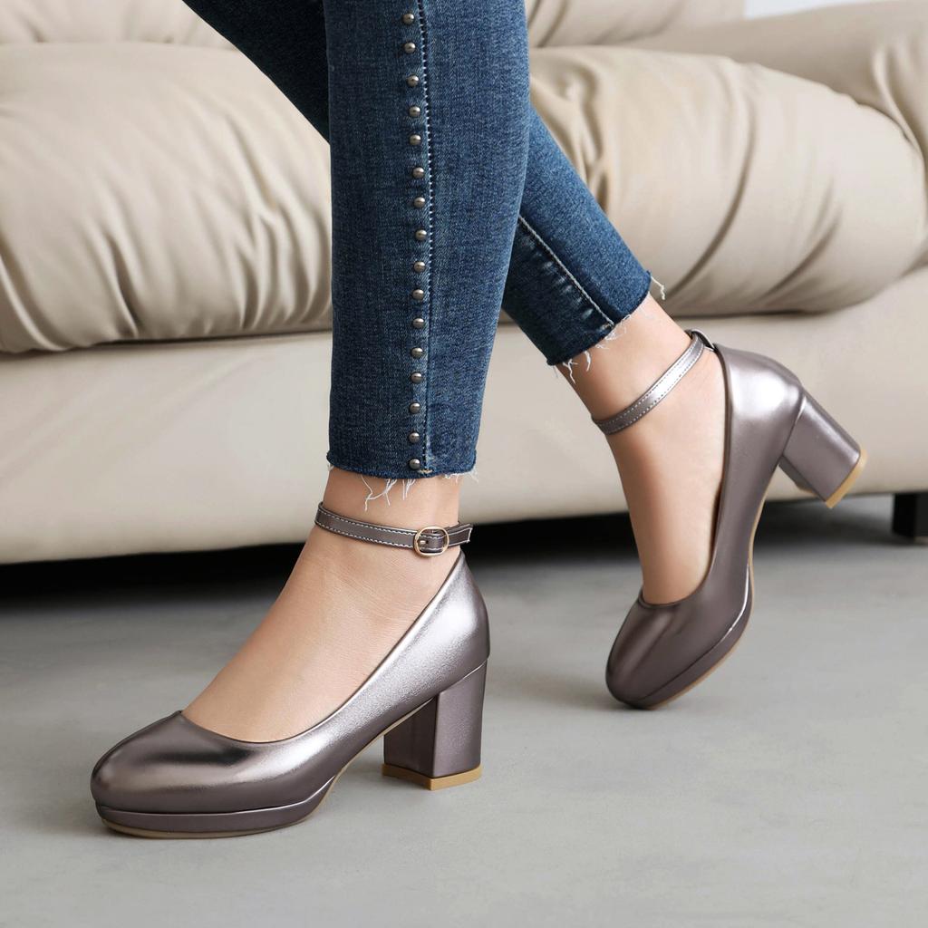 Scarpe Basse in Pelle con Tacco Alto da Donna Primavera e Autunno Scarpe Bianche Francesi da Matrimonio Scarpe Mary Jane Rialzate Retrò con Tacco Spesso e Suola Spessa