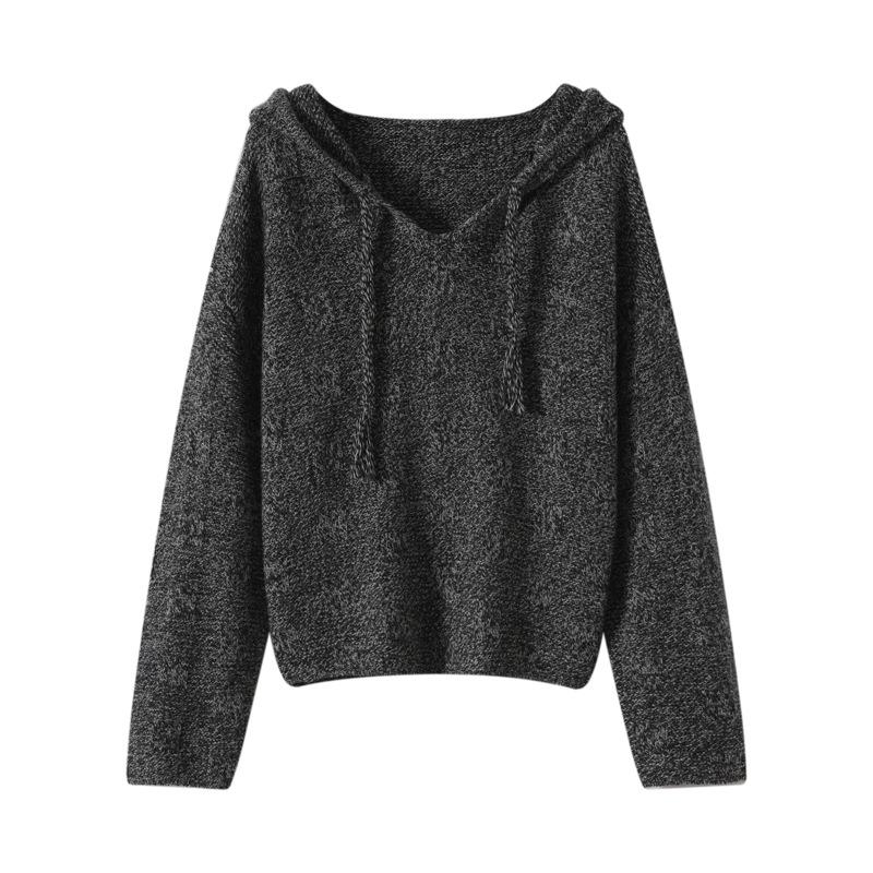 Autumn And Winter New Worsted Wool Hooded Knitted Sweater Long-Sleeved Women'S Solid Color Loose Pullover Bottoming Shirt Top