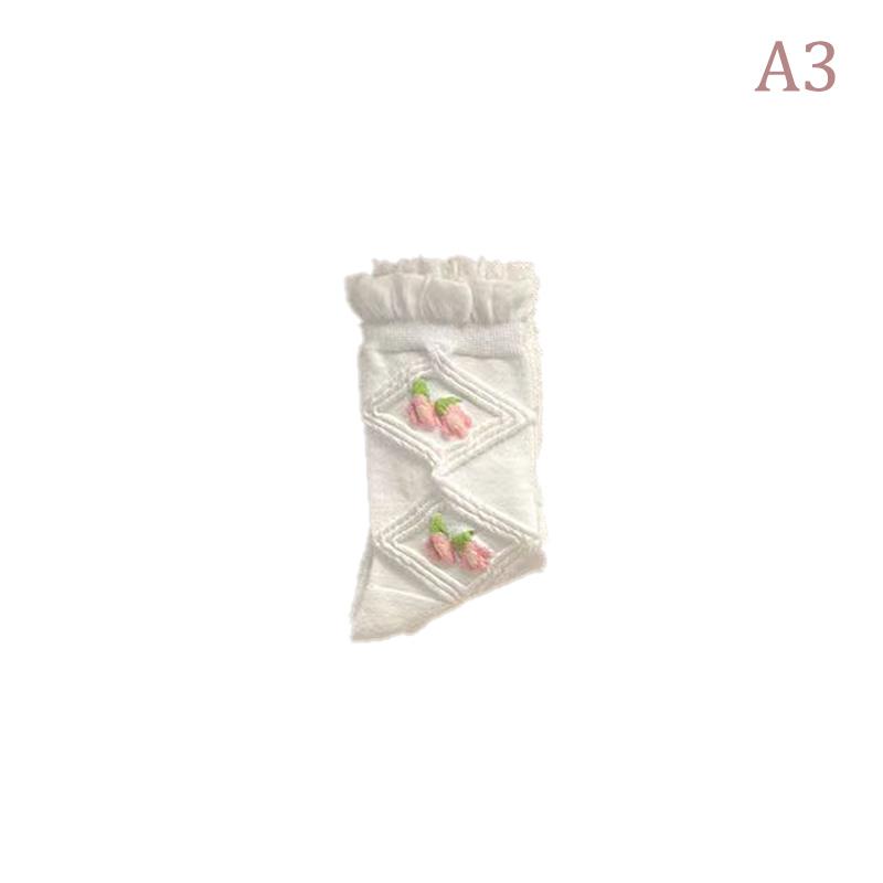 1 pár roztomilých bílých ponožek Harajuku Lolita Jk Girl Cherry Blossom Ponožky s květinovým potiskem