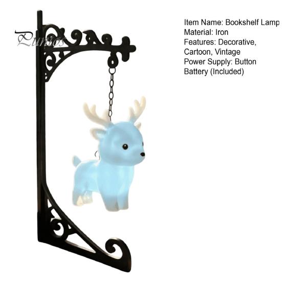 Birthday Surprise for Fans Magical Bookshelf Lamp with Owl Phoenix And Stag Figures, Vintage Iron Stand Warm Nighttime Reading Light, Light Decorative