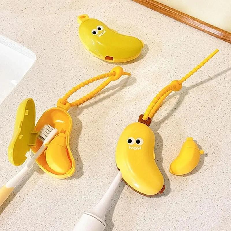 Plastic Toothbrush Head Protective Cover Banana Shape Toothbrush Dust Cap Cover 2In1 Brush Protect Toothbrush Storage Organizer