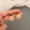 Bow Mink Ball Stud Earrings Women'S Trendy Plush Design Earrings High-End Temperament Earrings