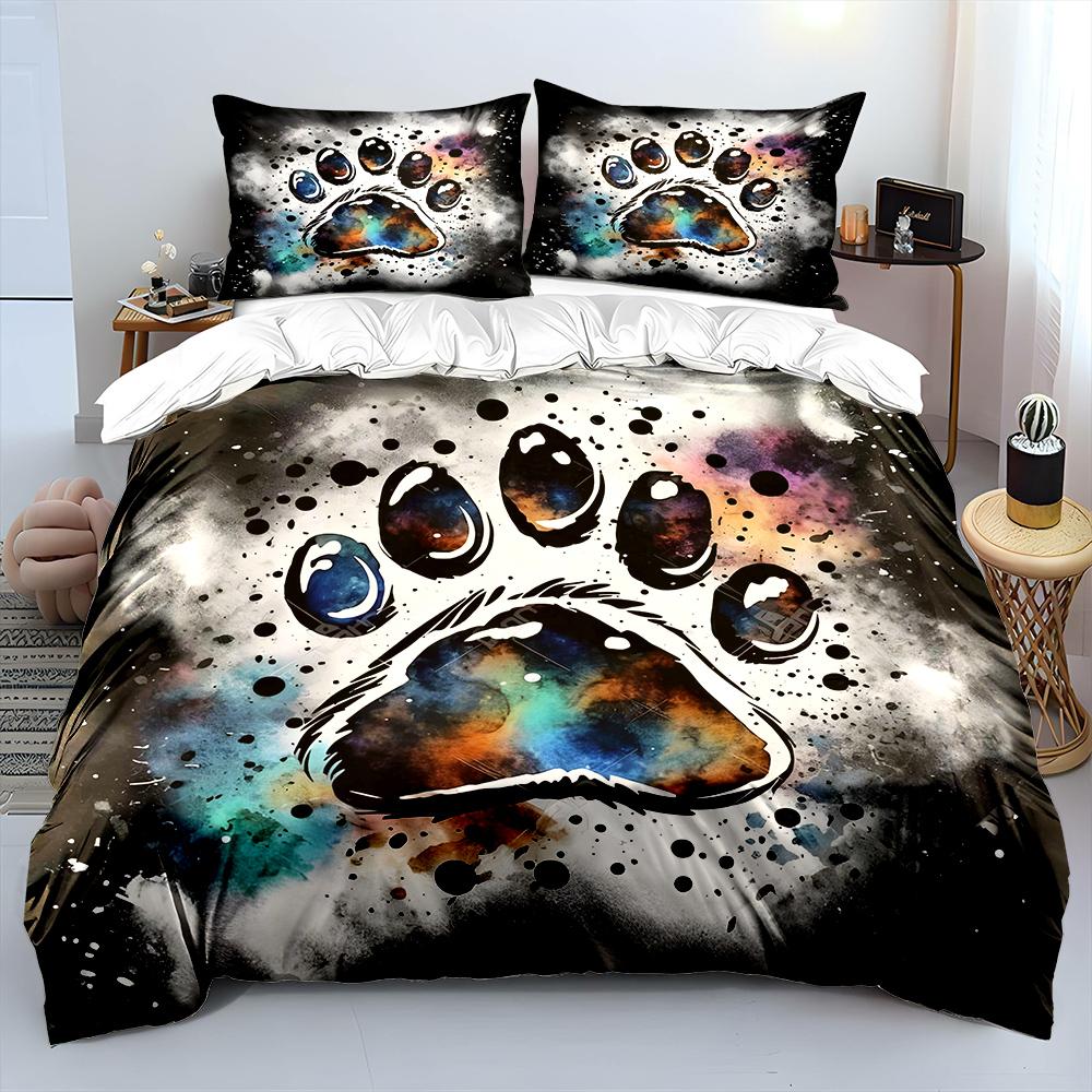 Ink painting style dog paw prints Bedding Set for Kids Luxury Gift 3pcs Digital Print Comforter Set Soft Comfortable Breathable