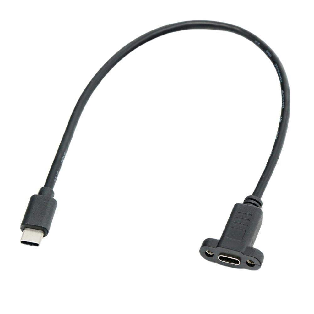 0.3M USB3.1 Type-C Panel Mount Extension Cable Male to Female Lockable Screw Ear 17mm Spacing Charging Data Cord for Cabinet PC