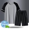 Men's Summer Ice Silk Sports Two-Piece Set: Short Sleeve T-Shirt & Capri Shorts