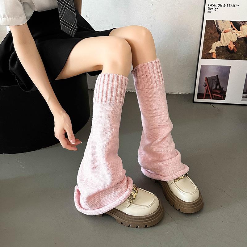 

Women s Pile Knit Flared Leg Warmers: Versatile Long Japanese JK Socks рожевий