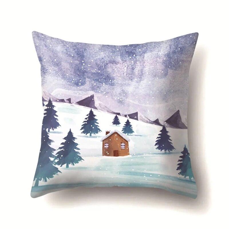45x45cm Cartoon Fawn Snow Scene Pillow Cover Living Room Sofa Office Seat Car Waist Cushion   Home Decoration