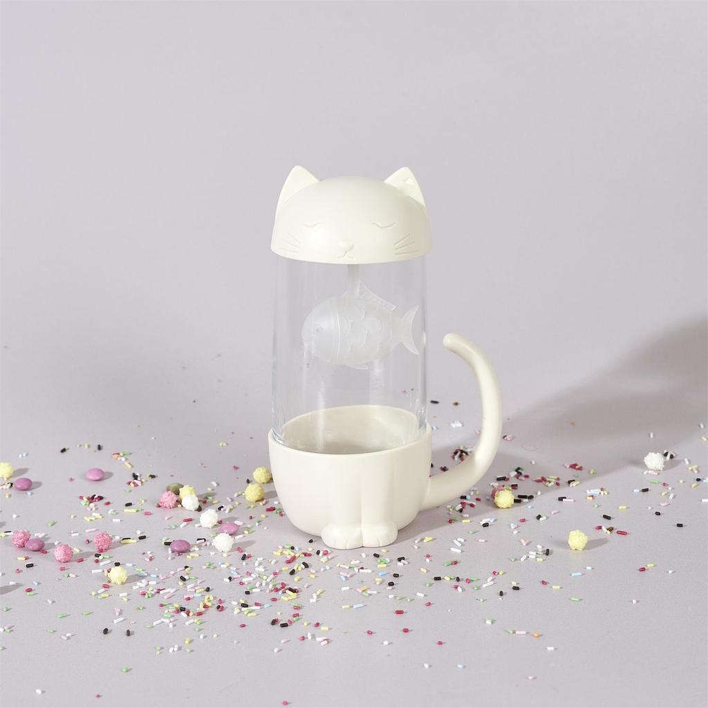 Kawaii Mug With Infuser Cat With Fish 300Ml White