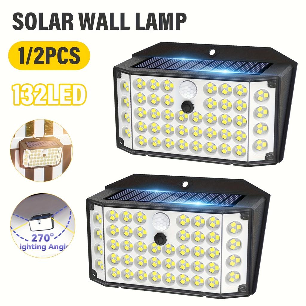 1/2PCS Motion Sensing Smart Light, 132 LEDs, 3 Modes Solar Security Light, IP65, Solar Fence Light for Outdoor, Yard