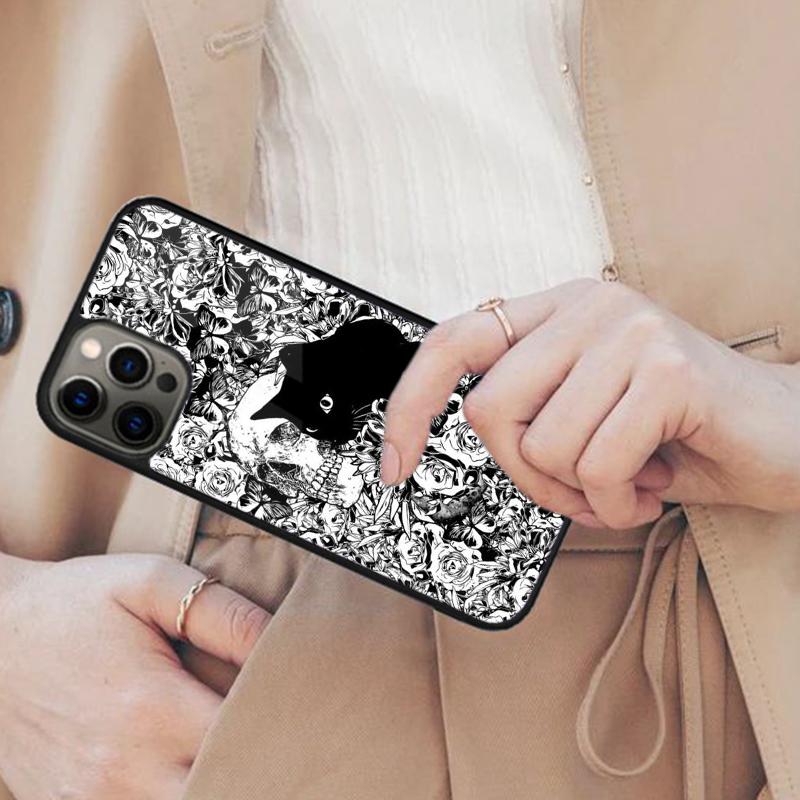 Black Cat Skull Goth Witch Magnetic Phone Case For APPLE iPhone 17 Air 16 14 13 12 Pro Max 15 Plus Wireless Charge MagSafe Cover