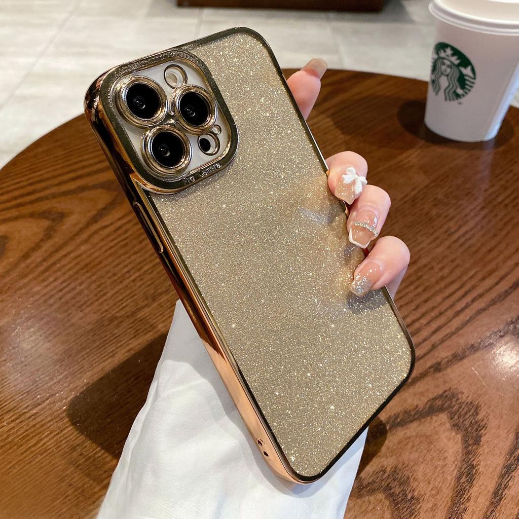 For IPhone 16 Eye Plating Sparkling Powder Phone Case for Apple 15 Promax Straight Edge Transparent All Inclusive Protective Cover