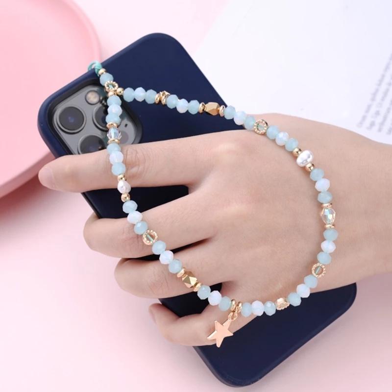 Beaded Mobile Phone Chains Phone Jewelry Women Girls Anti Lost Telephone Lanyard Hanging Rope Star Pendant Phone Lanyard