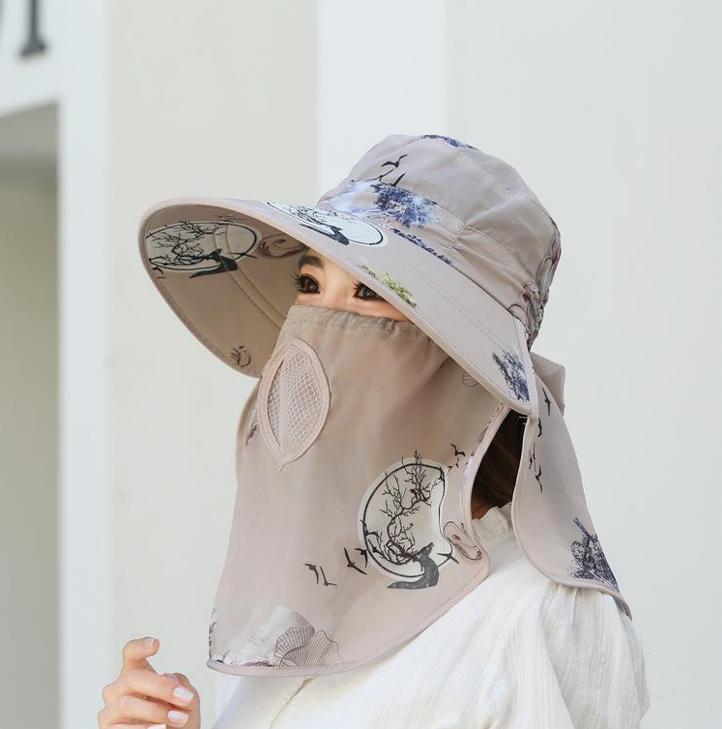 Hat Women'S Summer Thin Outdoor Sun Hat Mouth Mask Anti-Ultraviolet Work Sun Hat Cover Face Tea Picking Sun Hat