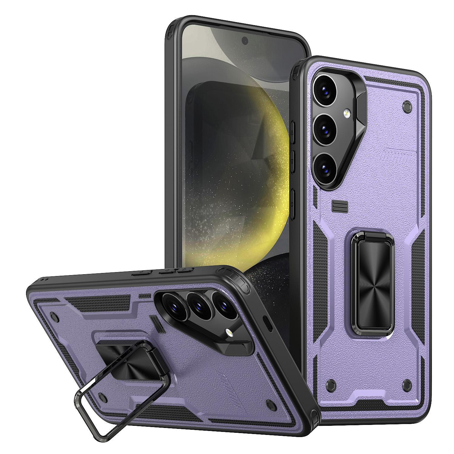 

For Samsung Galaxy S24 FE Case Ring Kickstand Anti-Drop PC+TPU Phone Cover Purple