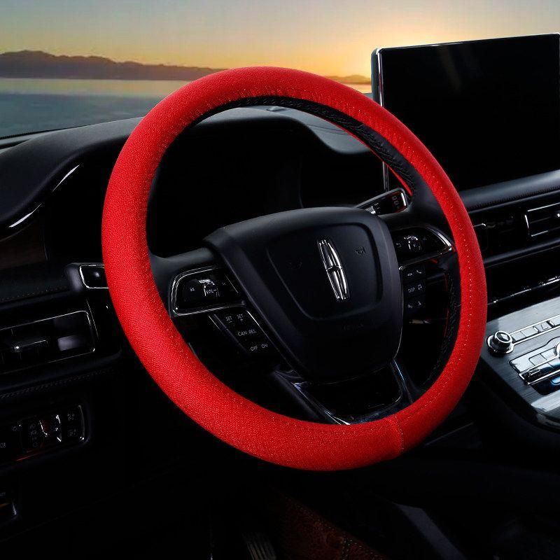 Car Steering Wheel Cover D-Shaped Handlebar Cover Summer Breathable Non-Slip Sweat-Absorbent Linen All-Season Universal Cartoon Cute for Women
