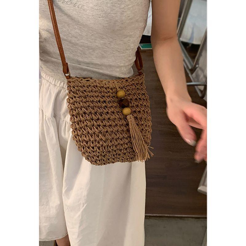Holiday Style Straw Bag Women 2025 New Trendy Fashion Artistic Woven Bag All-Matching Shoulder Bucket Bag Beach Bag