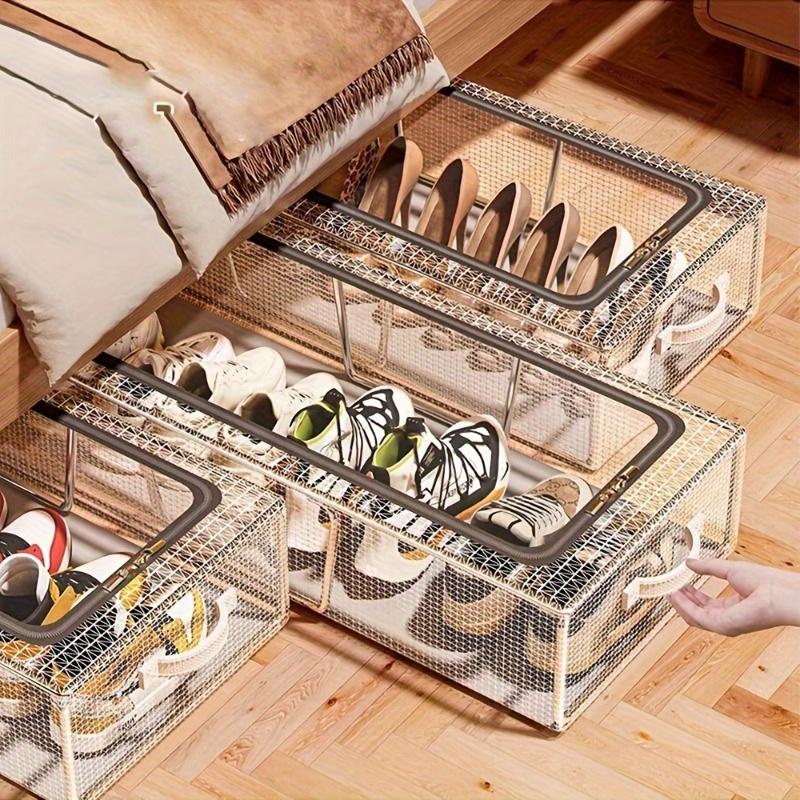 Contemporary Rectangle Shoe Organizer Box, Non-Waterproof, Multipurpose Storage with Steel Frame Support