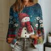 Women's Fashion Round Neck Long Sleeve Christmas Print Casual Pullover Sweater Top