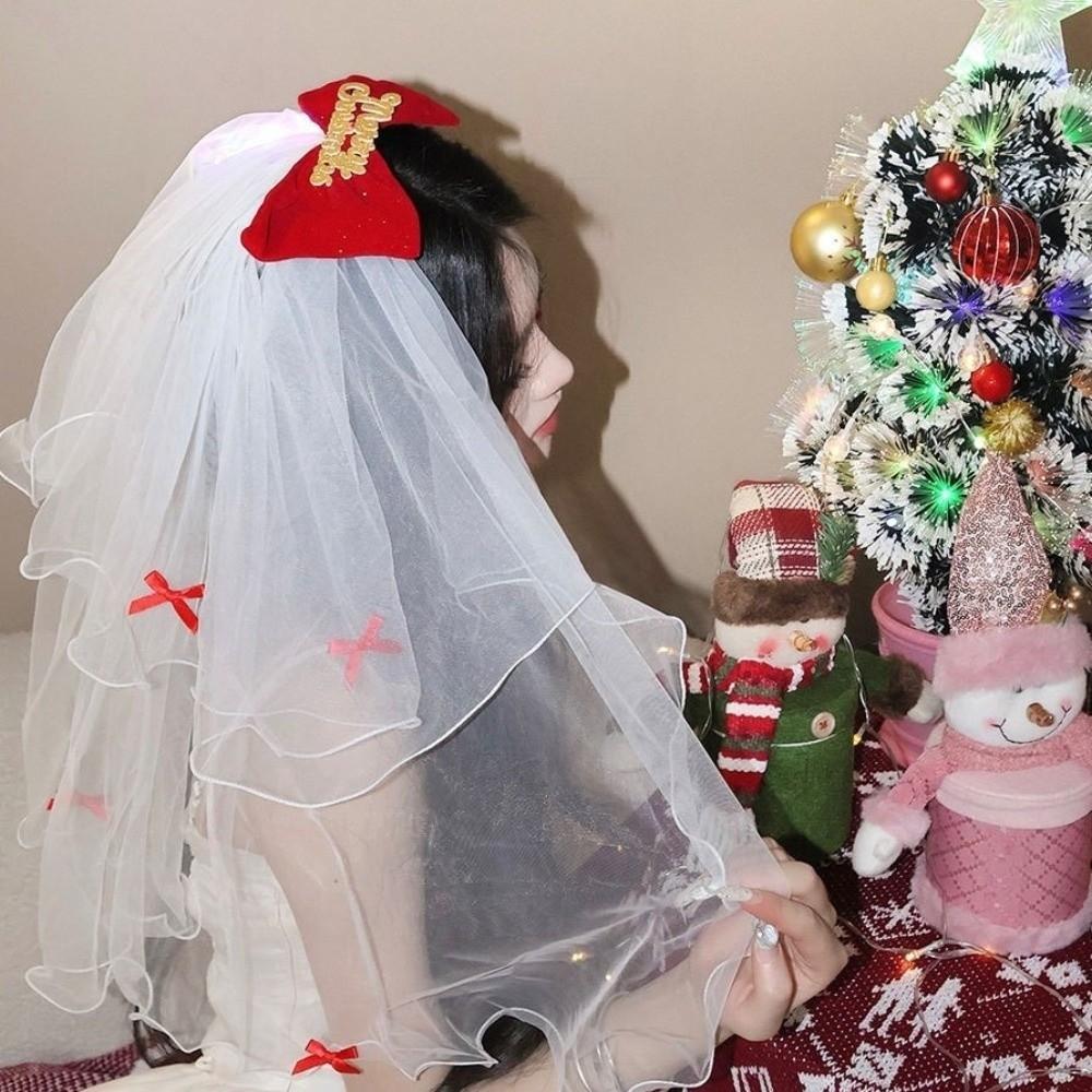 Velvet Christmas Veil Headband Mesh Bow Veil Creative Bridal Tulle Birthday Headdress