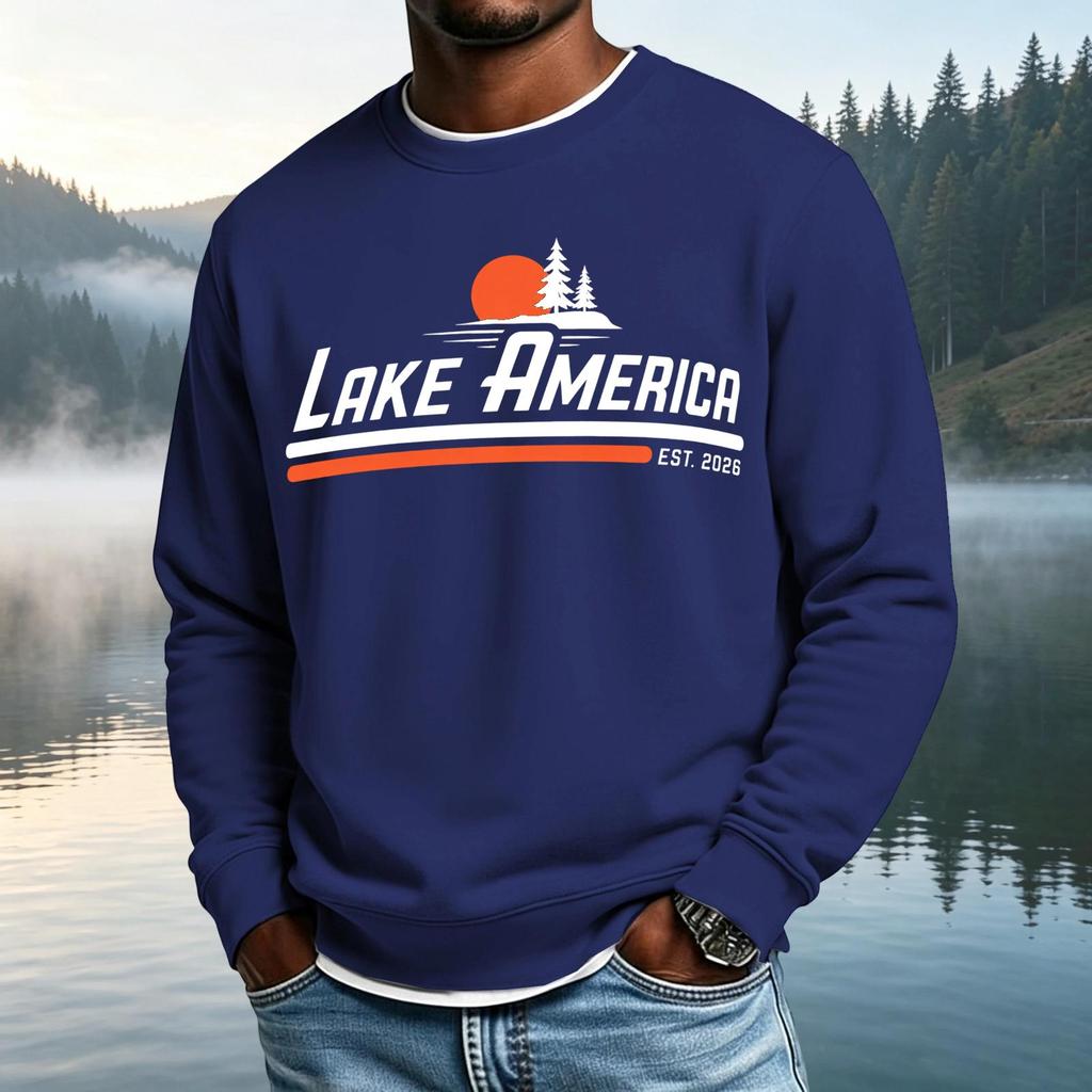 Men's Casual Loose Fit Neck Long Sleeve Shirt with Letter Graphic Print