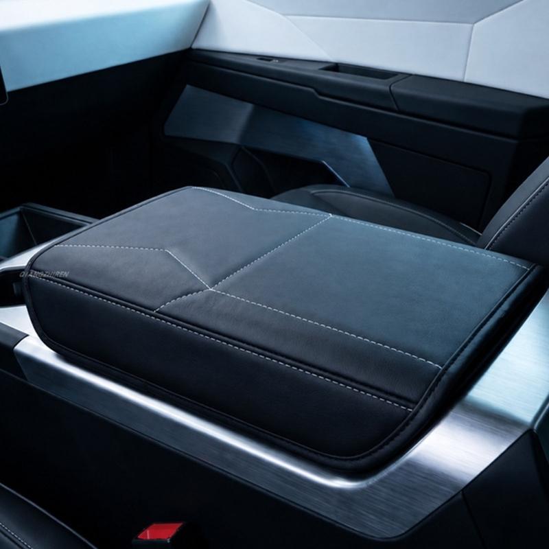 Center Console Armrest Cover with Elastic Hold and Slip On Fit, Vehicle Armrest Lid Cover In Black Stitched Style for Cabin Use