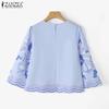 ZANZEA Women Casual Round Neck 3/4 Sleeve Loose Print Blouse