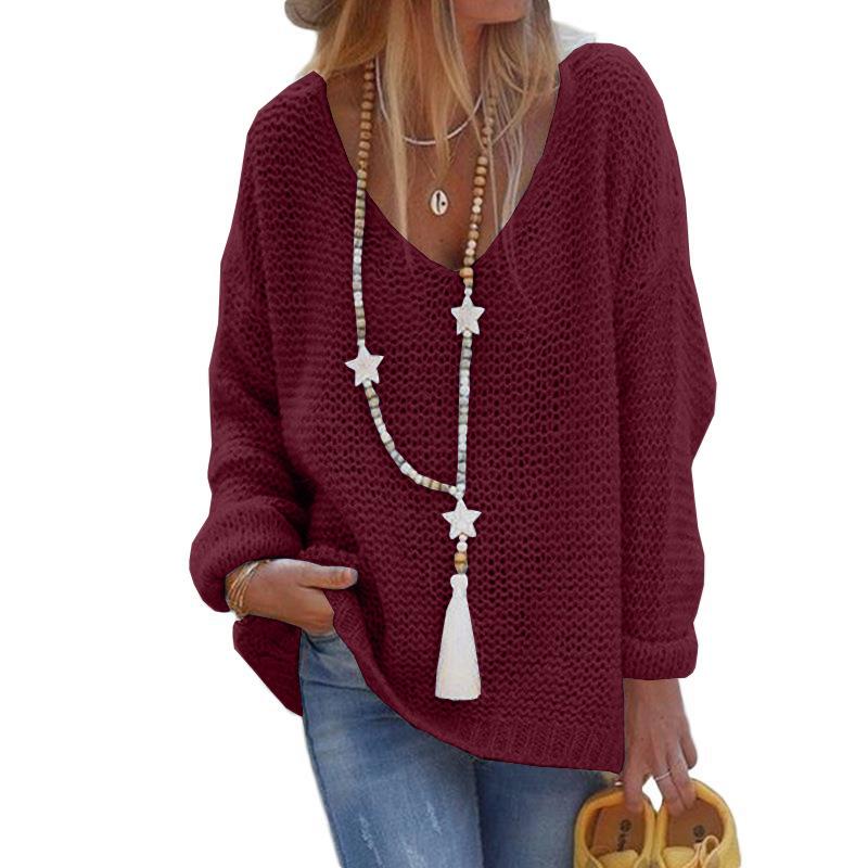 Herbst und Winter Damen Pullover Strickwaren V-Ausschnitt Langarm Strickoberteile Pullover