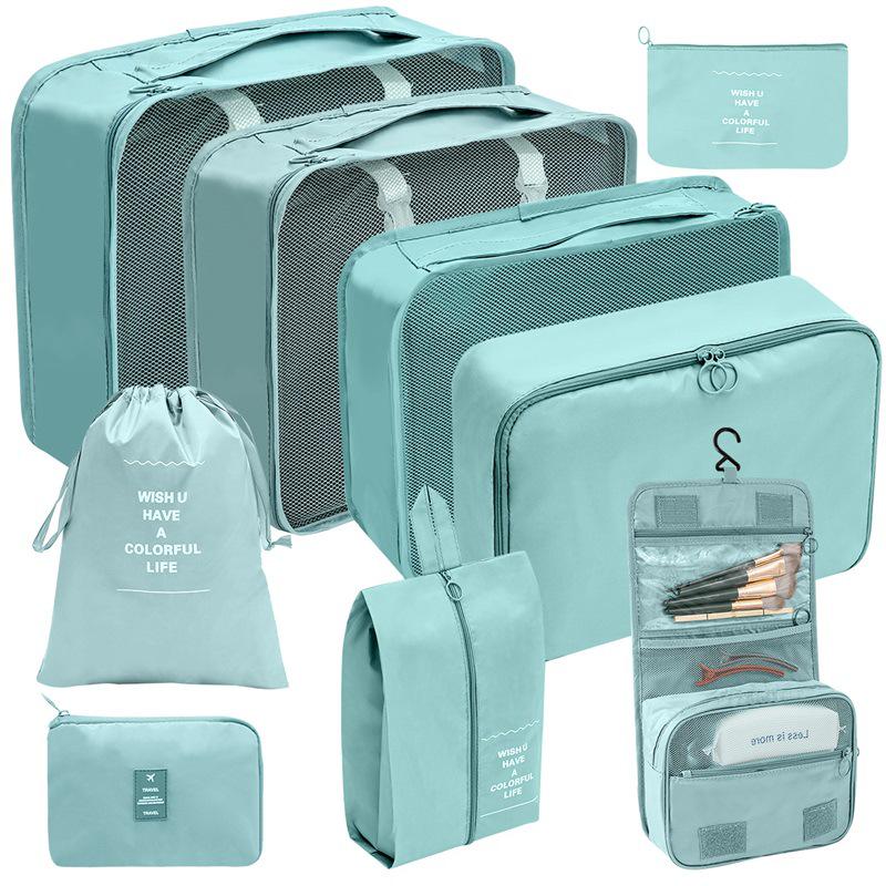 Travel Storage Set: Foldable Toiletry, Makeup, Clothes, Shoes, Digital Accessories, and Drawstring Luggage Bags.