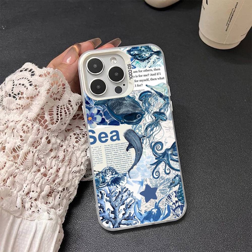 Coastal Sea Star Turtle Ocean Colored Silver frosted For iPhone Phone Case 17 16 15 14 13 12 11 Pro Max XR Plus Shockproof