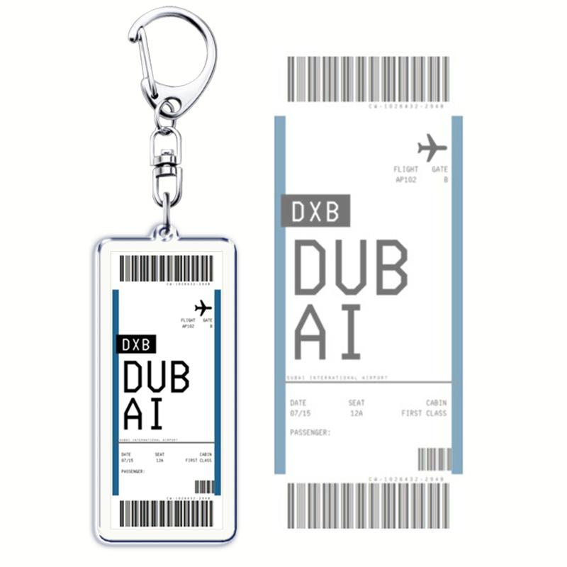 Classic Dubai City Travel Keychains Dxb Airport Tickets Key Chain Ring for Bag Hero Pendant Keyring Jewelry Fans Gifts