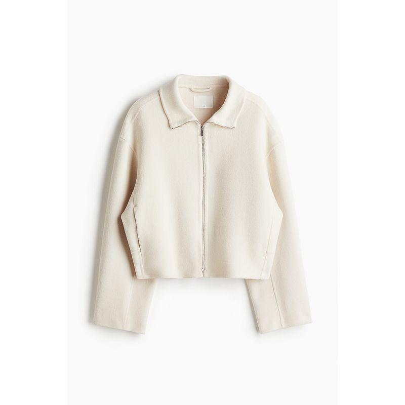 

HM Women s Clothing Woolen Outwear 2025 Autumn New Arrival Handmade Wool Long Sleeves Short Cardigan Coat Outwear 1265266 Cream color 155/76