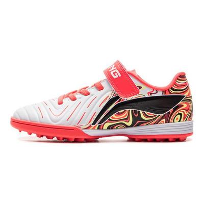 Li Ning Kids Synthetic Leather Comfortable Casual Soccer Shoes Men Soccer Shoes Standard-White Fluorescent-Crystal-Red Black YSTV006-2