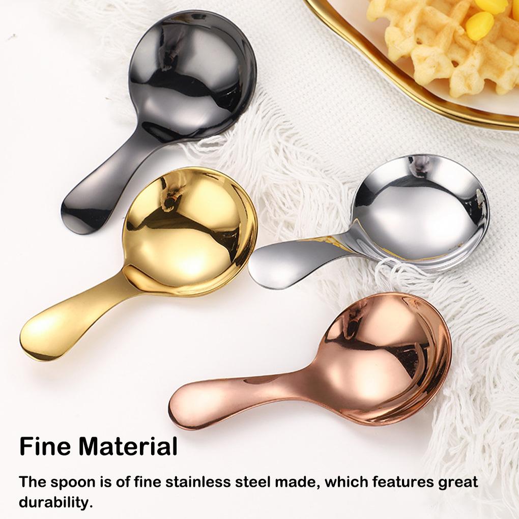 Edelstahllöffel Tragbar Runder Kopf Glatt Glänzend Poliert Kurzer Griff Salz Suppe Teelöffel Schöpflöffel Besteck Geschirr