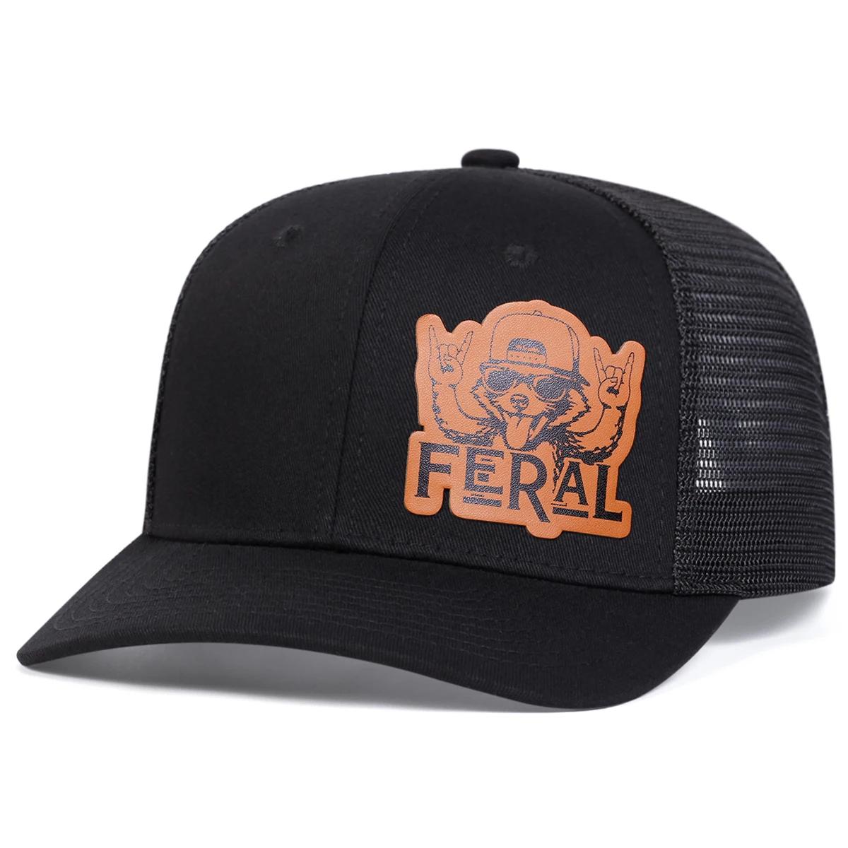 

Unisex FERAL Raccoon Leather Label Baseball Net Caps Spring Summer Outdoor Adjustable Casual Hats Sunscreen Hat Sports Cap чорний