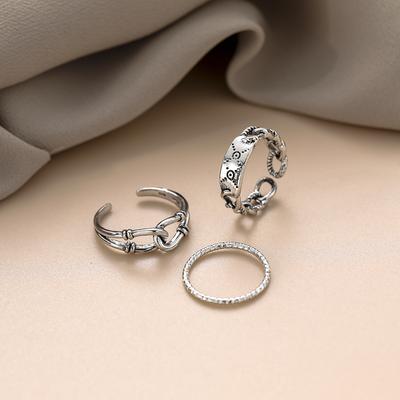 Vintage Silver Color Metal Gothic Rings Set Women Trendy Carved Open Ring Jewelry