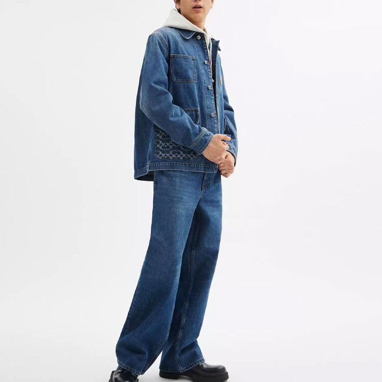 Coach Denim Jacket With Front And Button Pockets Men Jacket Blue CAT17-LUN