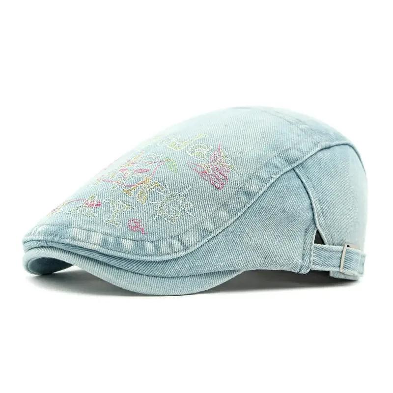

Spring and Summer Cotton Print Newsboy Caps Men Flat Cap Women Painter Beret Hats 29 56-60cm wear небо синє кольору