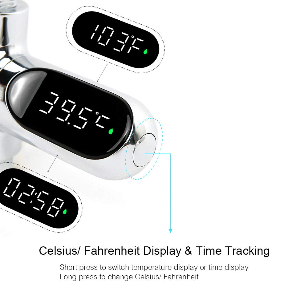 Shower Thermometer, LED Digital Display 0~100℃ Baby Bath Water Thermometer Celsius/Fahrenheit Display 360° Rotating Screen for Home Kitchen