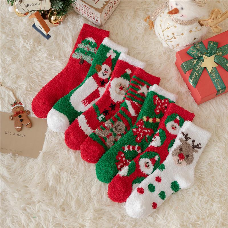 Women's Winter Cartoon Christmas Coral Fleece Sleep Socks