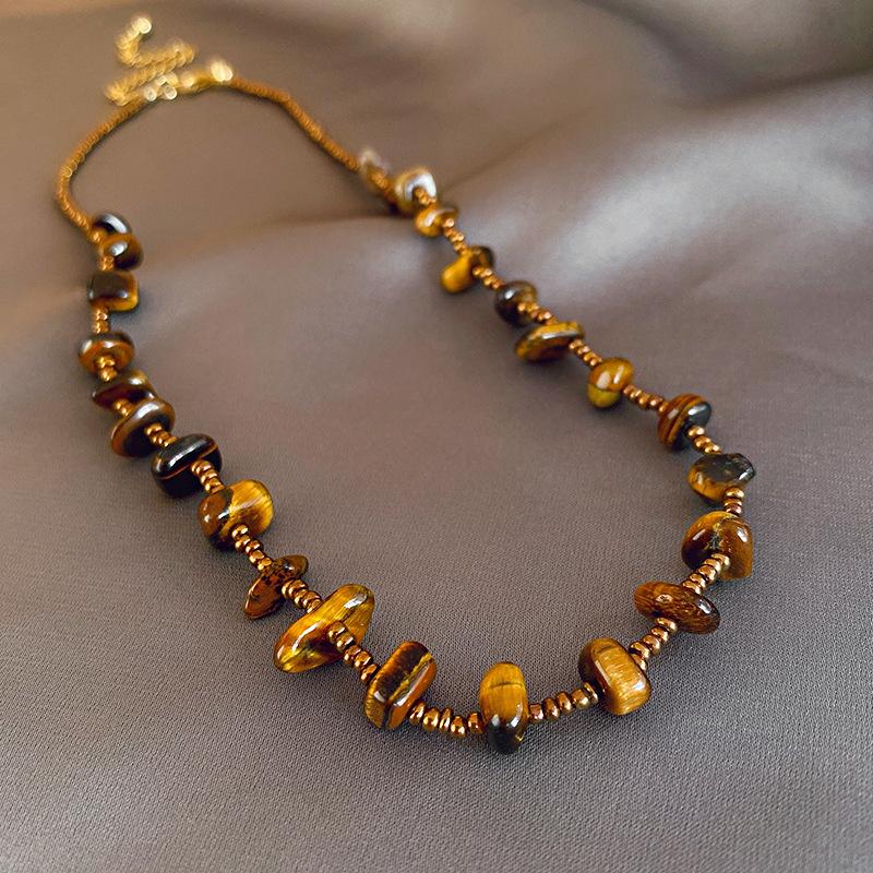 

Ожерелье из бисера из камня тигровый глаз кофейного цвета Melad, нишевая ретро-цепочка на ключицу, персонализированный и модный дизайнерский аксессуар