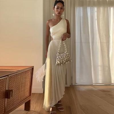 Letnia szykowna i elegancka kobieta Maxi sukienka biała wzburzona plisowana seksowna bez rękawów długa suknia wieczorowa luksusowe wieczorowe ubrania wizytowe