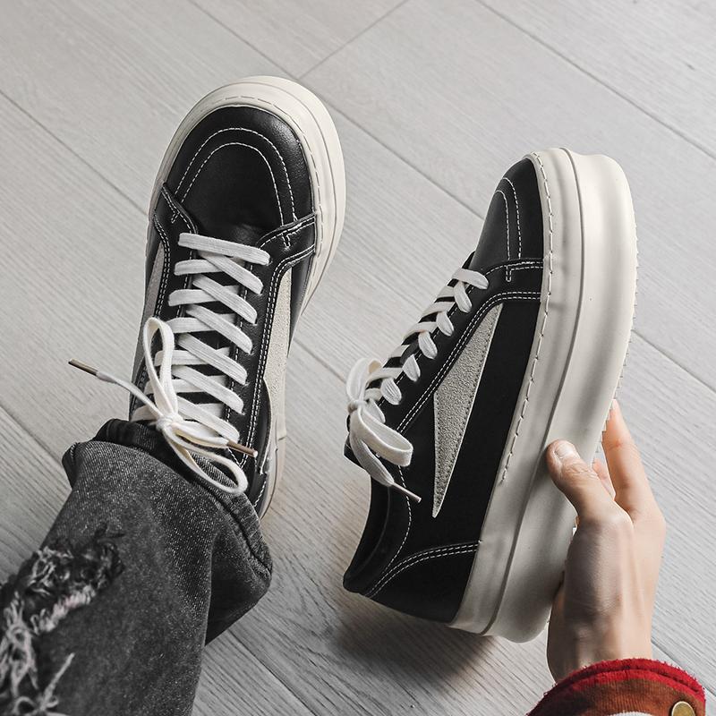Pantofi bărbați pânză neagră Ricks Fashion Outdoor cu vârf jos, cu șireturi, sneaker de damă fashion casual, design Owens, mers în aer liber, înălțare invizibilă