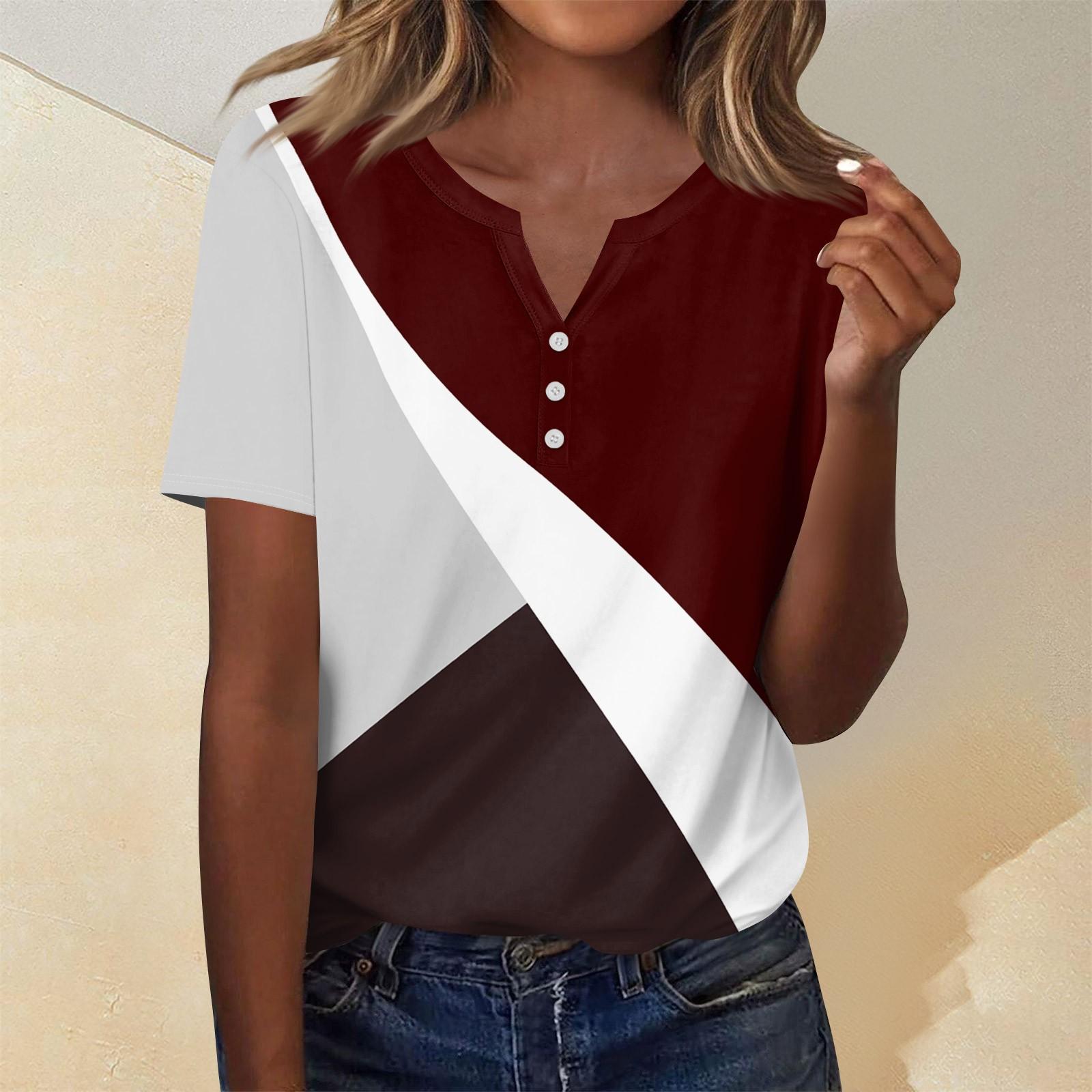 

Женская мода повседневный короткий рукав цветочный принт топ XL красный