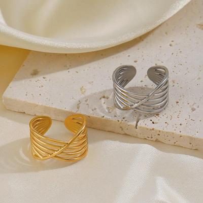 Anello aperto a forma di croce in acciaio inossidabile placcato oro alla moda per donna - Stile Hip-Hop