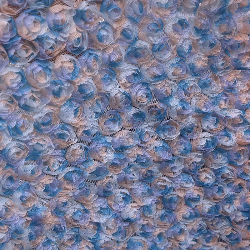 1 Yard Rose Flower Tulle Mesh Fabric Stretch 3D Rose Embroidery Designer Fabric DIY Sewing Wedding Party Dress Background Decor