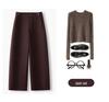 Women's Khaki High-Waisted Cropped Wide-Leg Pants - Petite, Spring/Autumn 2026