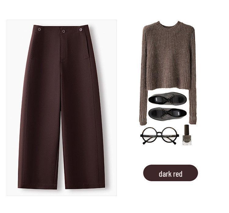 Women's Khaki High-Waisted Cropped Wide-Leg Pants - Petite, Spring/Autumn 2026